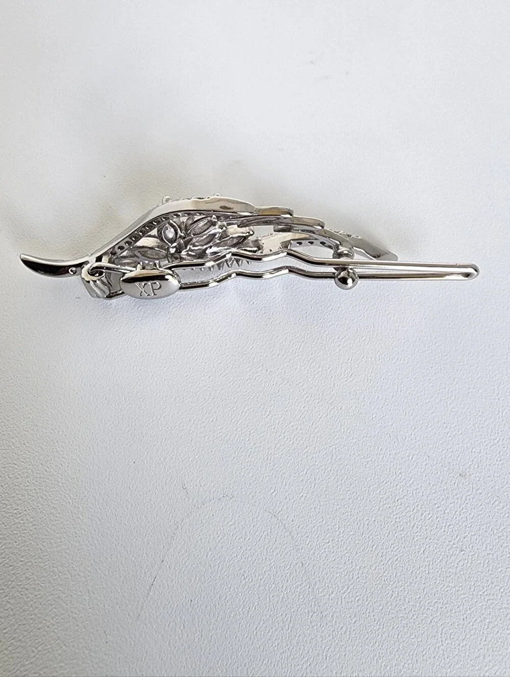 Silver Plated Crystal Leaf Hair Barrette Rhinestone French Hair Clip